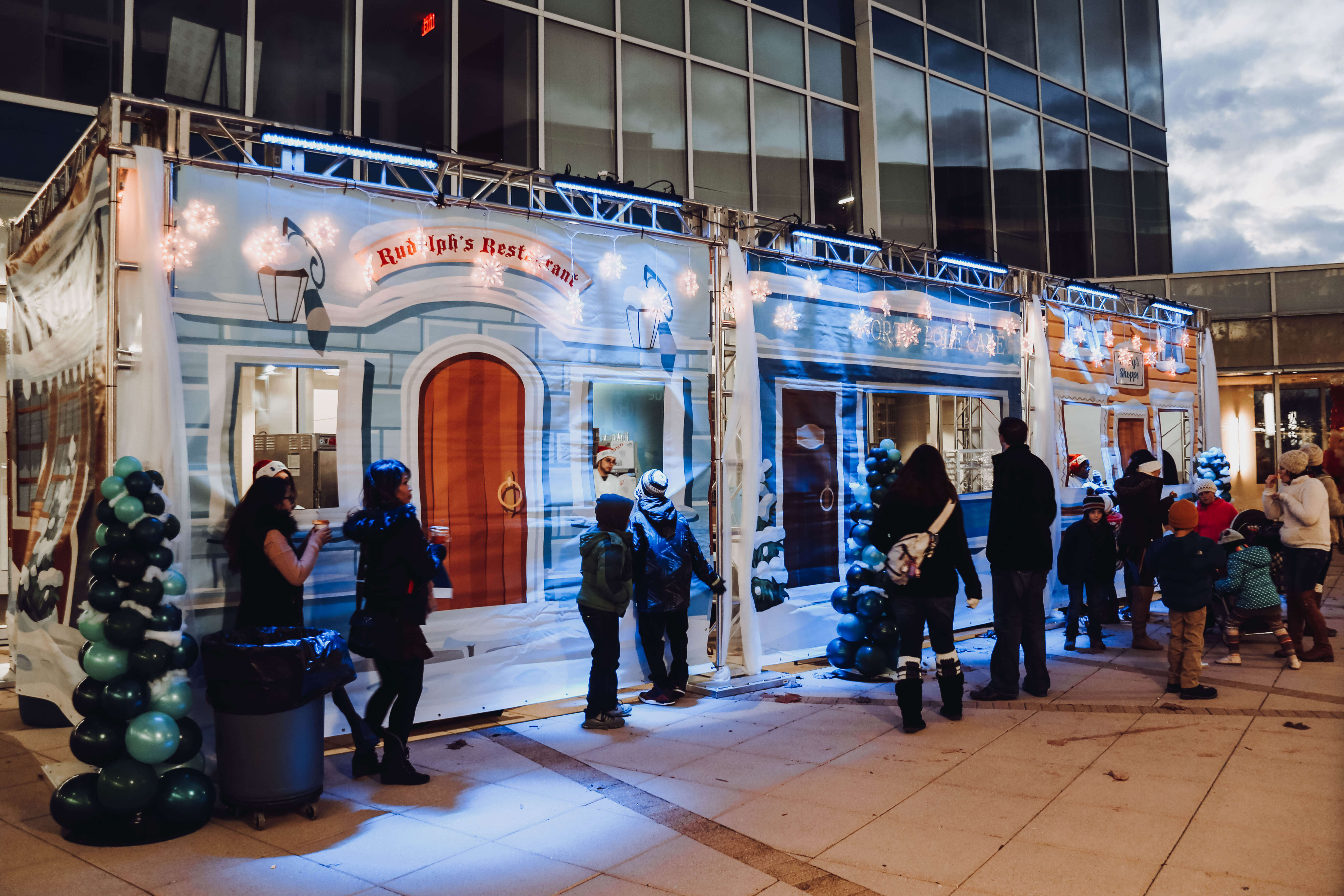 Food vendors at a corporate holiday event